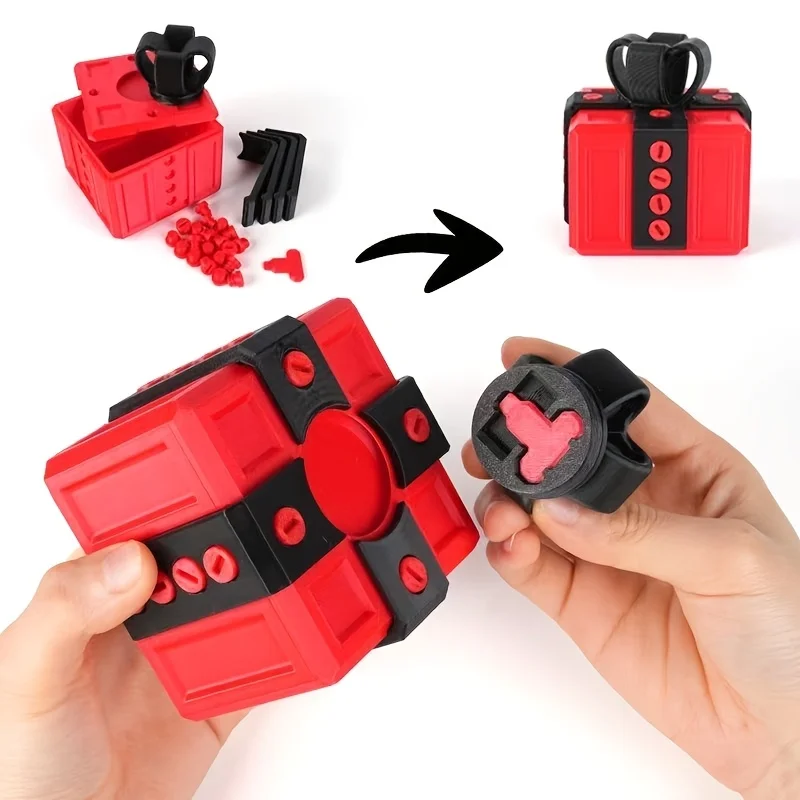 Streich nervige Geschenkbox mit Schrauben, 3D-gedruckt, sehr nervig, lustiger Zappel-Puzzle-Münzbehälter für Party, Festival, Weihnachten – Detail 2