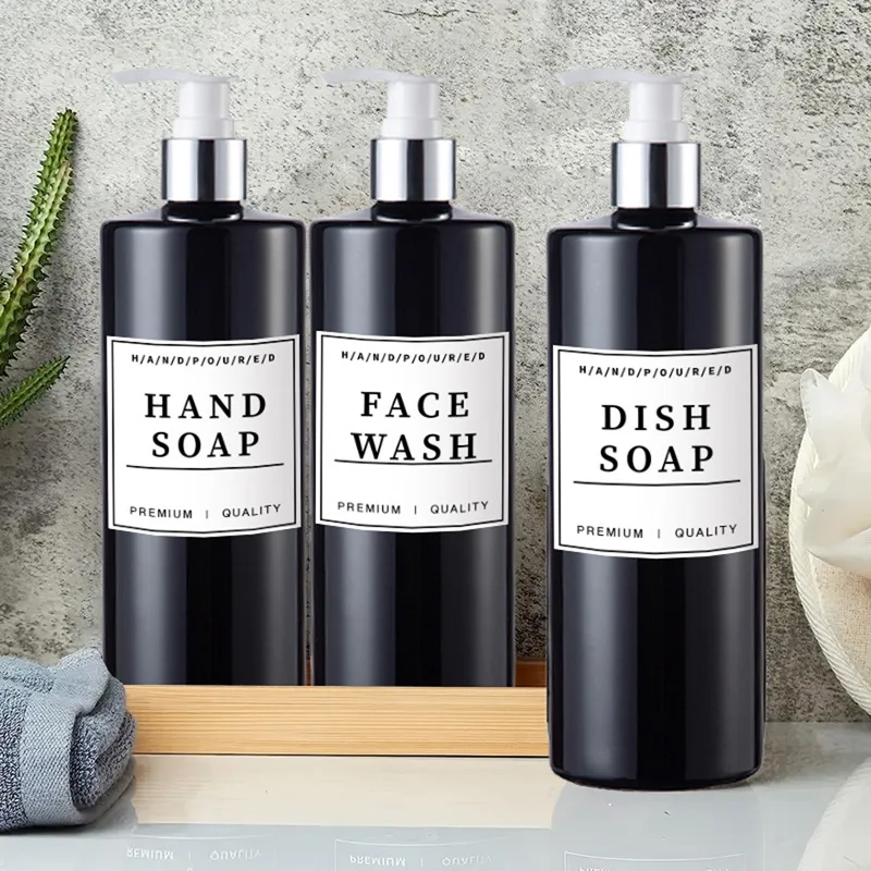 3x 500ml Soap Dispenser With Labels Refillable Shampoo Conditioner Bottles Bathroom Hand Pump Liquid Lotion Shower Gel Container