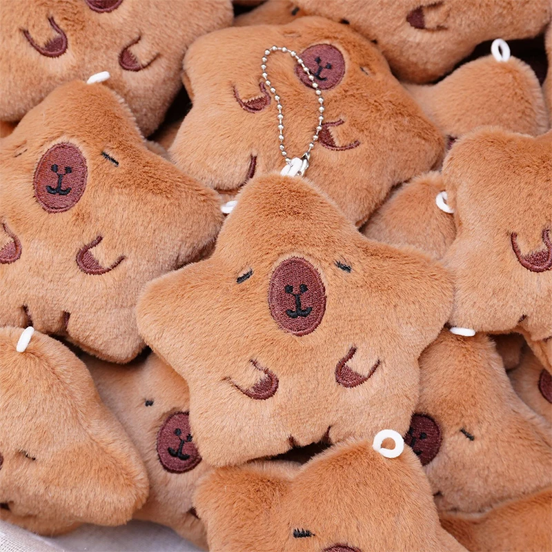 Capybara Plush Doll Toy Star Cartoon Squeak Keychain Bag Pendant Soft Doll Key Ring Backpack Car Bag Key Pendant Decor Kid Gift