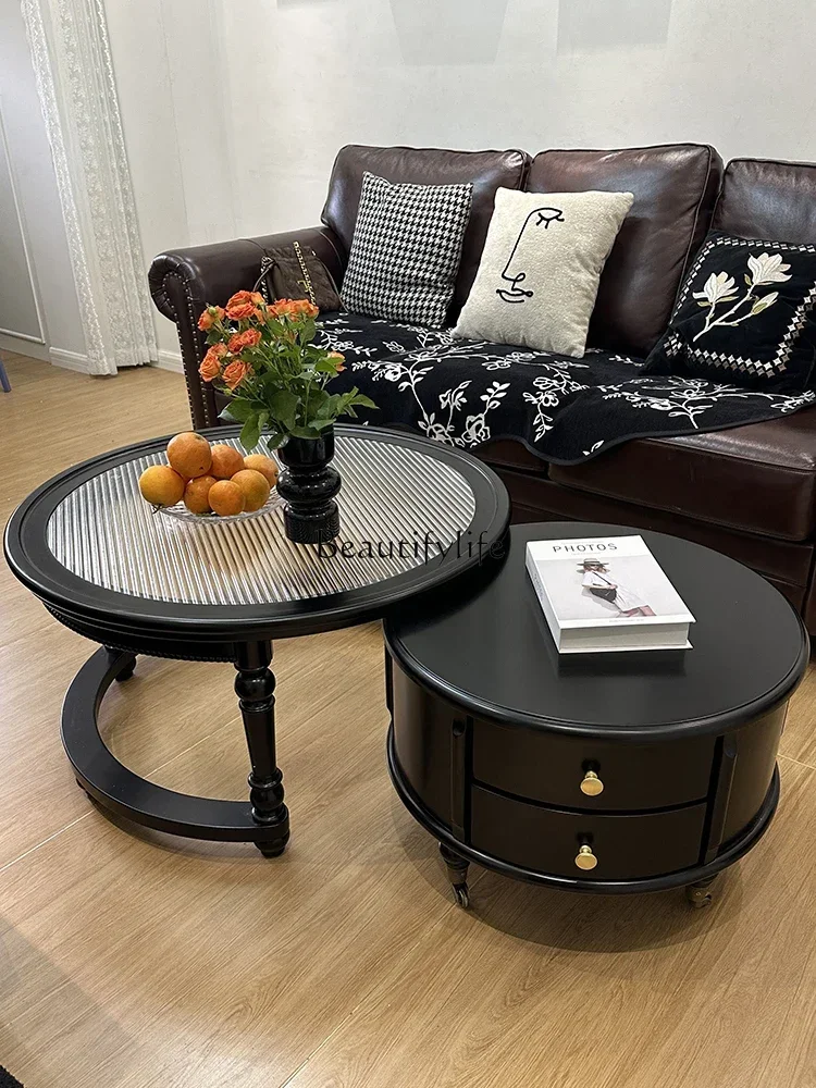 

3American Retro Round Solid Wood Combination Coffee Table for Living Room Home Use