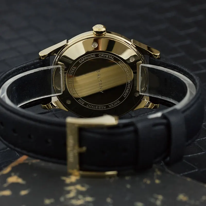 Baltany Design ساعة ميكانيكية ريترو S4101 5Bar سطح تصلب IP ضوء ذهبي حافظة 38.5 مللي متر ST1701 ساعة رسمية أوتوماتيكية للرجل