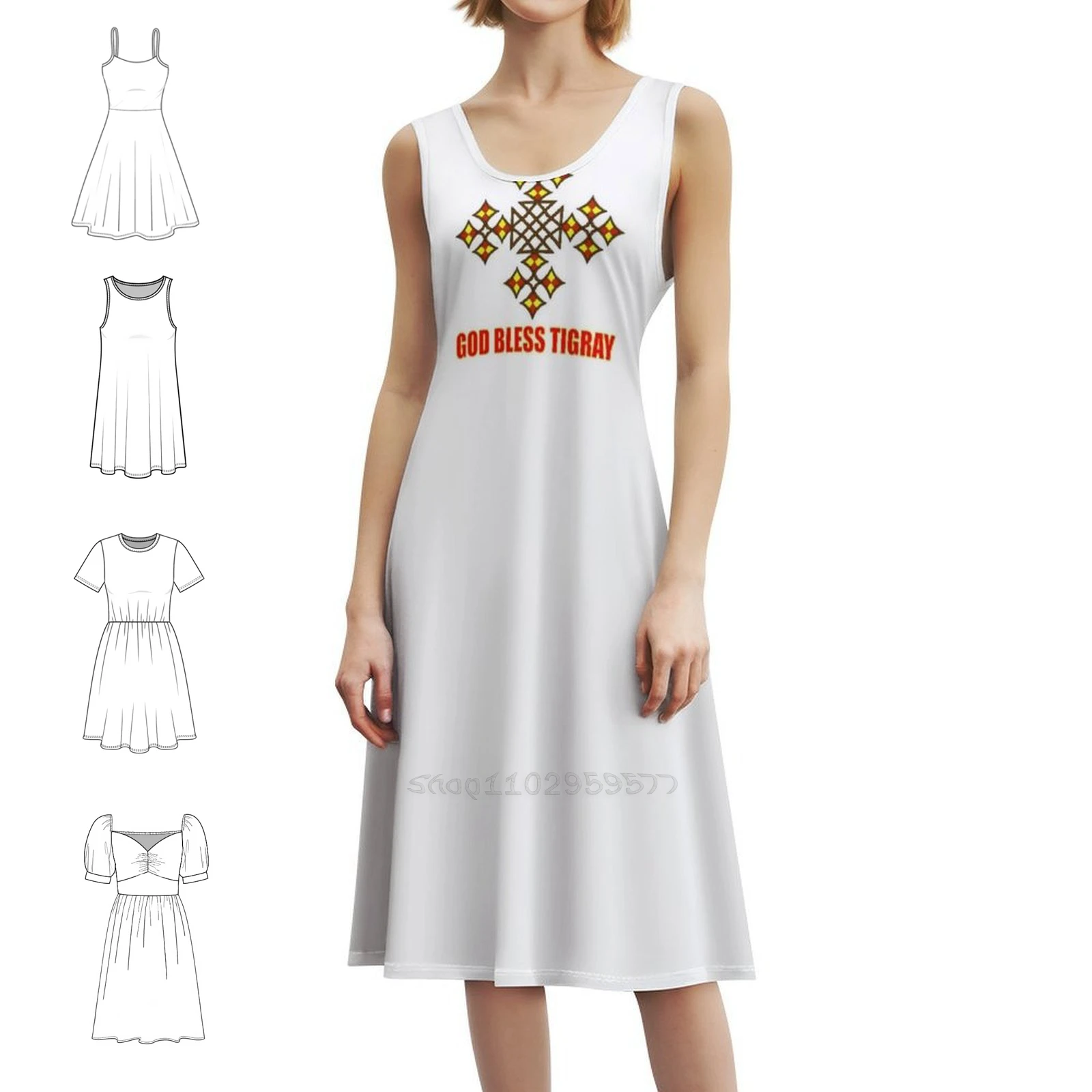 بارك الله تيغراي |   فستان سموك متقاطع أرثوذكسي للنساء للربيع والصيف فستان كاجوال للحفلات Istandwithtigray