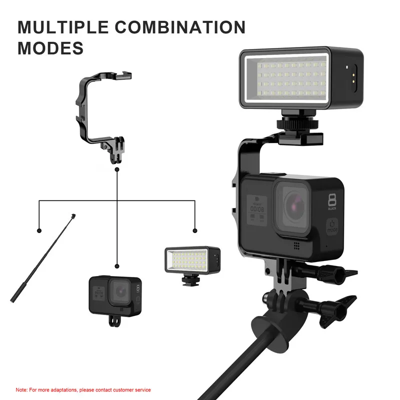 Aluminum Action Camera Live Vlog Video Shooting Bracket with Cold Shoe Mount for Gopro 13 12 11 10 9 8 Cage Rig Protective Frame