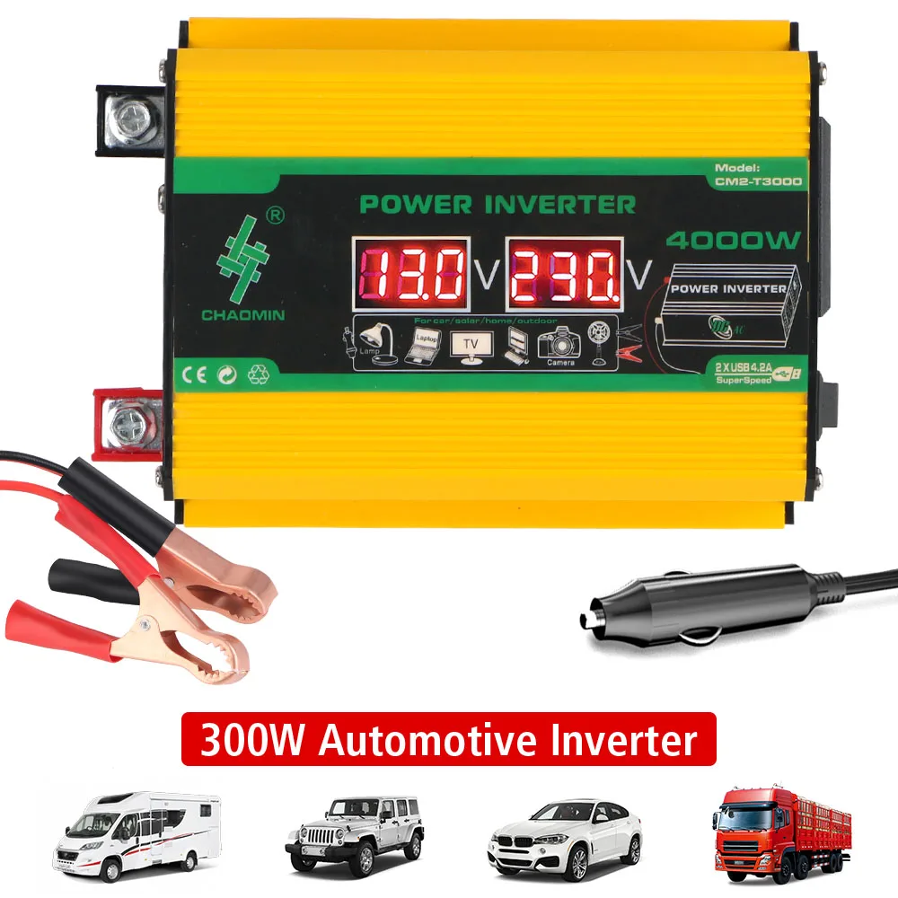 Power Adapter Voltage Display Car Inverter 3 Ports Sockets AC Socket 4.2A USB Chargers DC 12V to AC 220V Converter