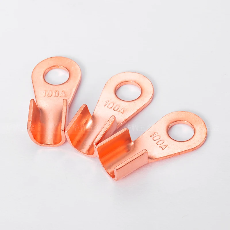 30PCS OT-100A 8.2mm Dia Red Copper Cable Connector Lugs Crimp Terminal 8.2mm Dia Red Brass Circular Splice Ring High Quality Mat
