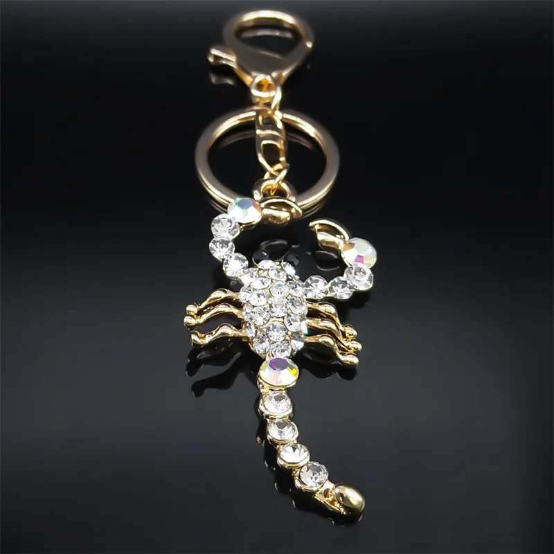 Full Crystal Scorpion Shiny Metal Keychain Women Alloy Rhinestone Key Chain Ladies Bag Car Accessories Keyring Jewerly K9252S04