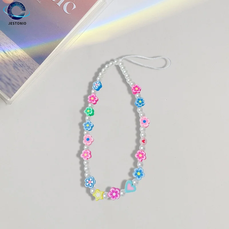 Cool Loving Heart Mobile Phone Chains For Charm Girls Black Acrylic Pearl Beaded Lanyard Fashion Jewelry Gifts Telephone