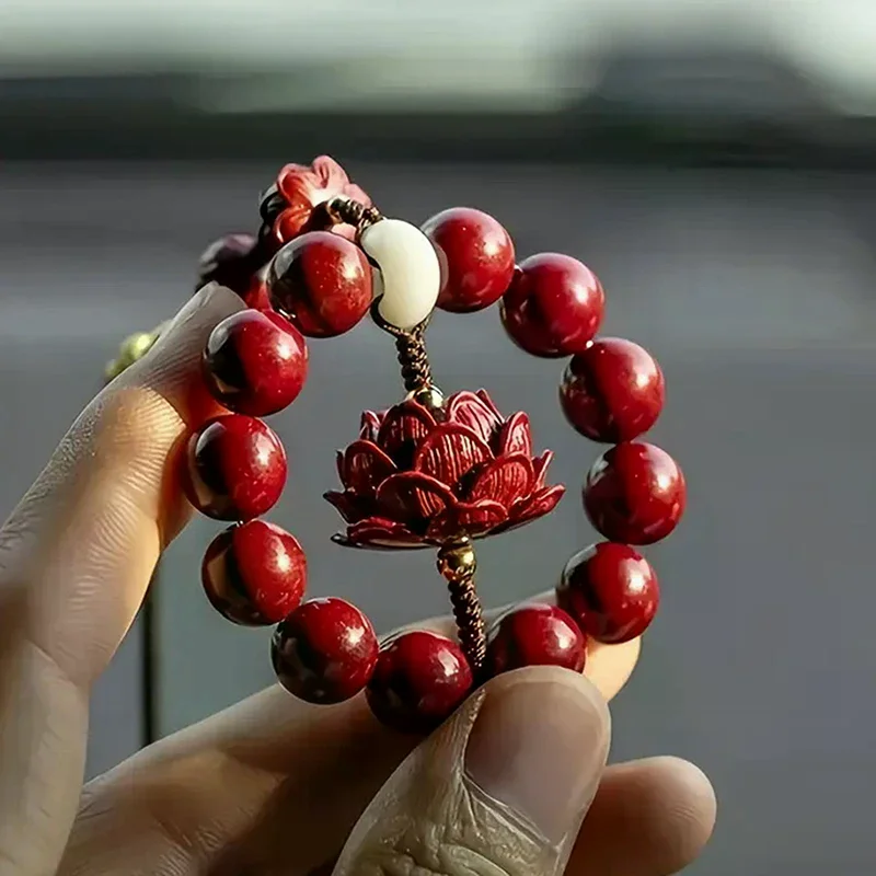 Car Rearview Mirror Decoration - Cinnabar Lotus Car Pendant Symbolizing Peace and Good Luck