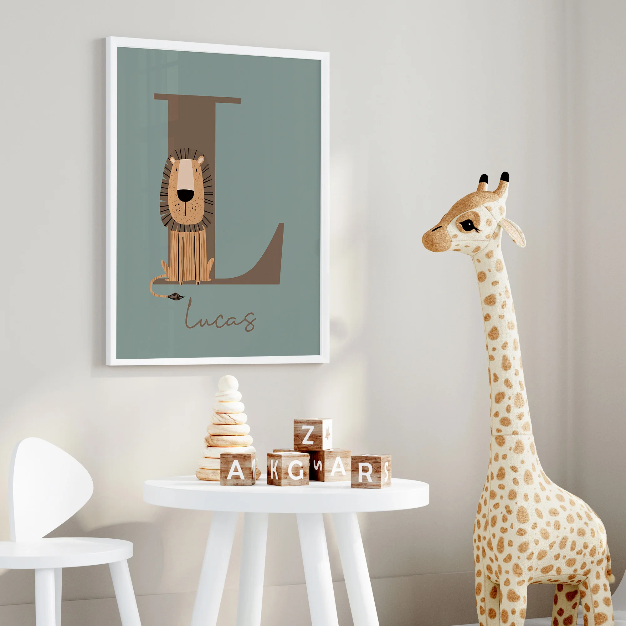 3pcs Personalized Custom Name Cartoon Child Animals Wall Art Print Picture Canvas Poster Painting For Living Room Home Decor image 3