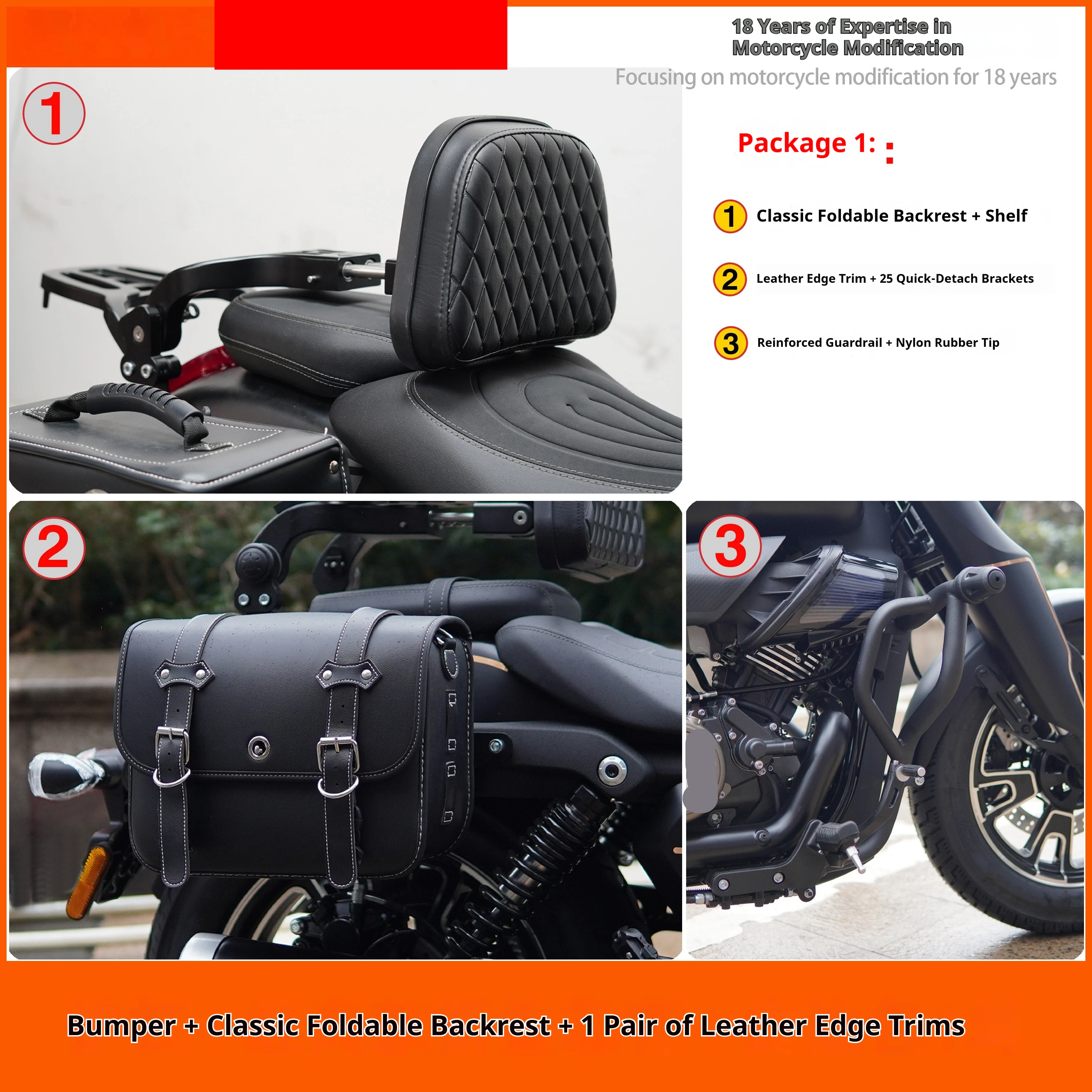 2026 Crash Bar Folding Backrest Quick‑Release Side Bags Combo Set for QJMotor Flash 400 AMT Motorcycle Modification Accessories