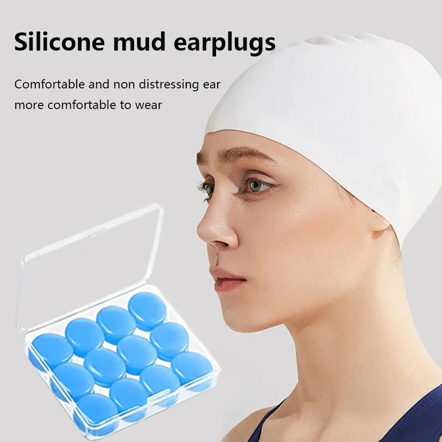 12-piece round swimming bath water and noise-proof silicone mud earplugs