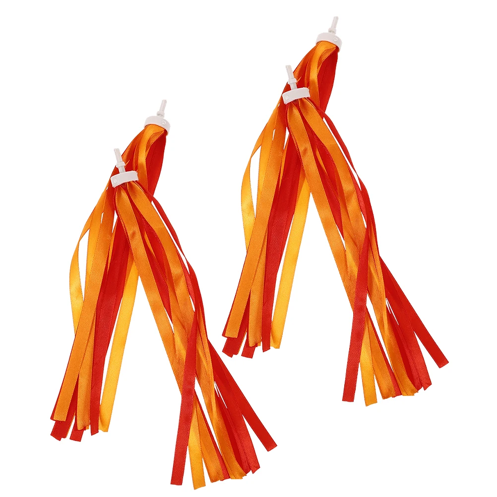 

2 Pairs 25CM Red+Orange Handlebar Streamers Kids Tassel Decorative Accessories for Teenager Scooter Bicycles