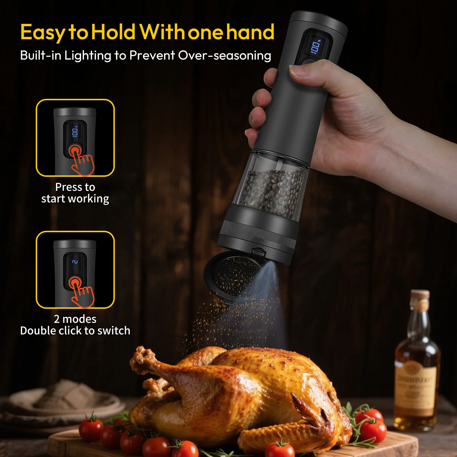 Household Portable Kitchen Food Bottle Pepper Electric Grinder Thickness Adjustable Sea Salt Pepper Automatic Seasoning Jar
