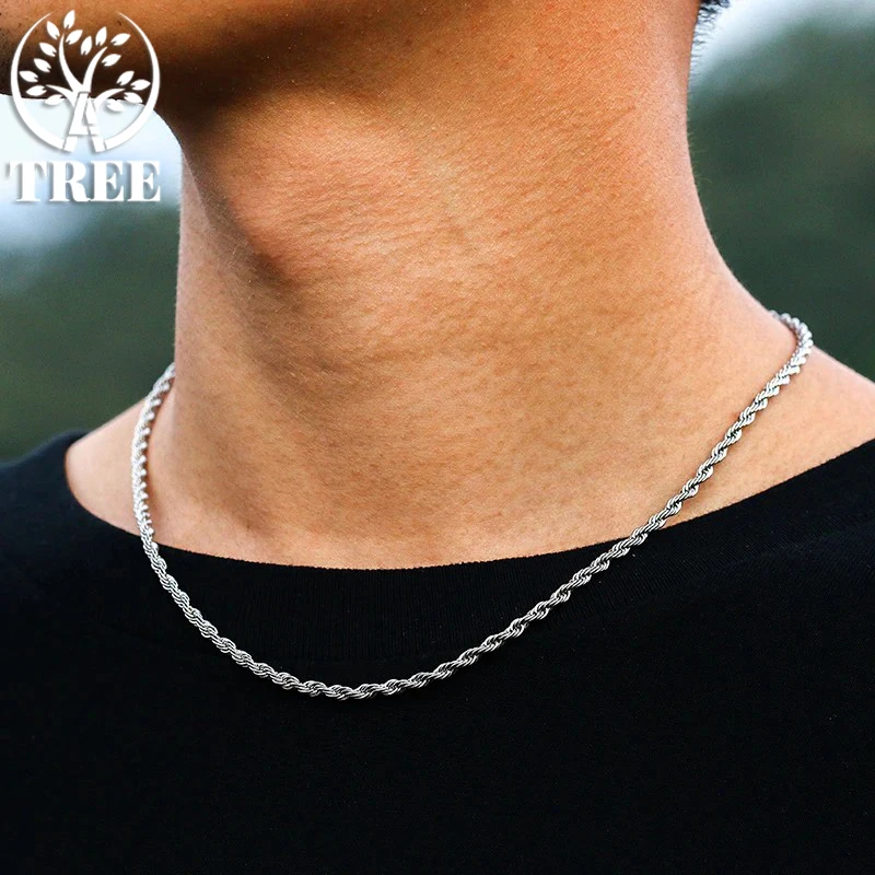 

ALITREE 2/3/4mm Rope Chain 925 Sterling Silver Classical Necklace Mens Women Chains Around The Neck Gold Silver Color Necklace