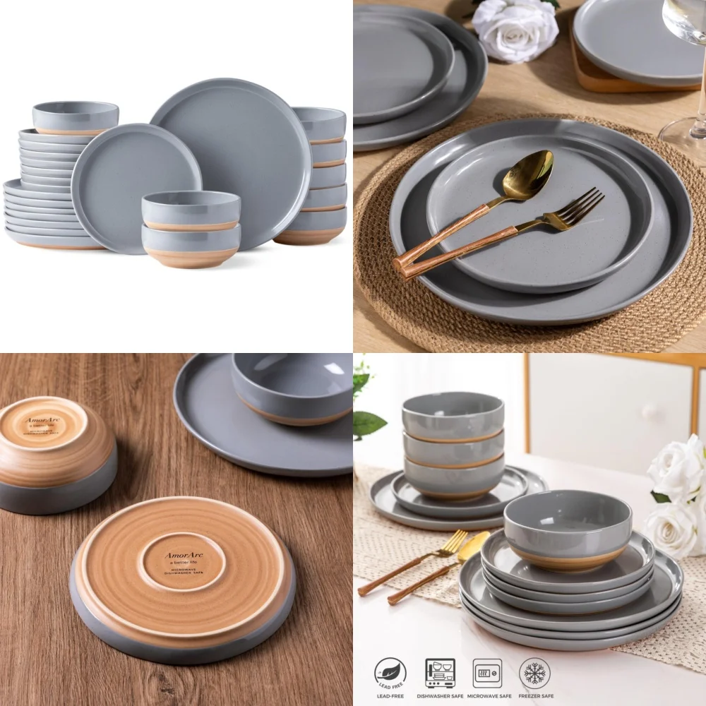 

Ceramic Tableware Set24 Piece Ceramic Dinnerware Set for 8 Hand Painted Plates Bowls Elegant Tableware Perfect for Family Dining