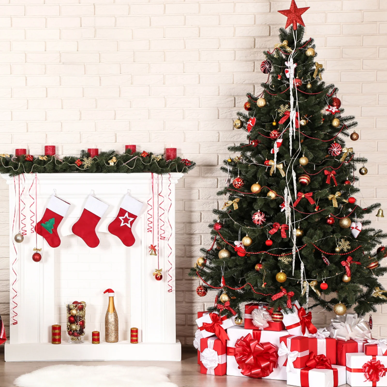 

1pcs Needle Christmas Ornaments Shiny Tree Decorations For Holiday Winter Wedding Party Home Decor Supplies Hanging