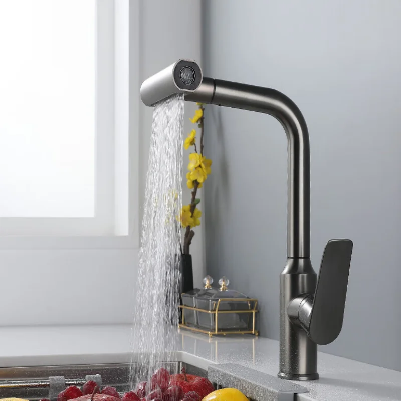 

Grey Pull-Out Kitchen Faucet SUS304 Chrome Rotating Kitchen Tap Hot & Cold Sink Faucet Sink Dishwasher Multifunctional Faucet