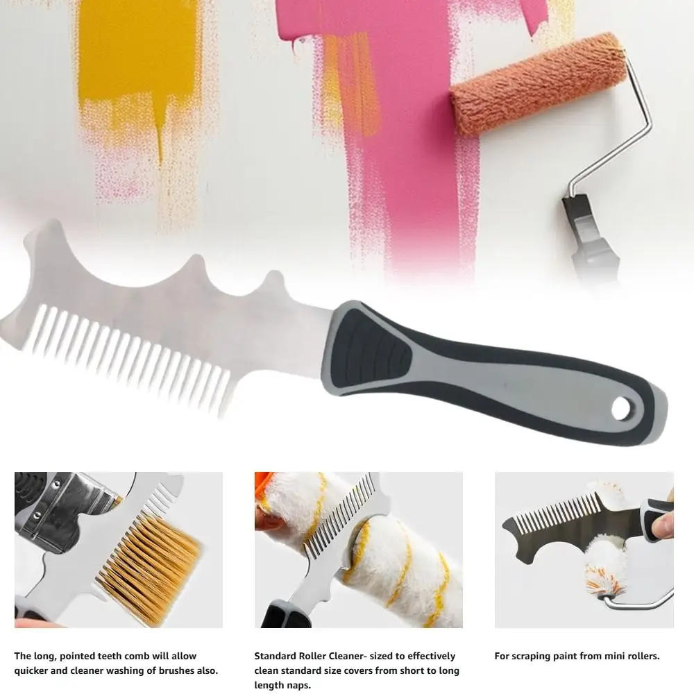 Heavy Weighted Paint Brush Comb 4 in 1 Thickened Paint Brush Roller Cleaner Tool Can Opener Function Adhesive Remover