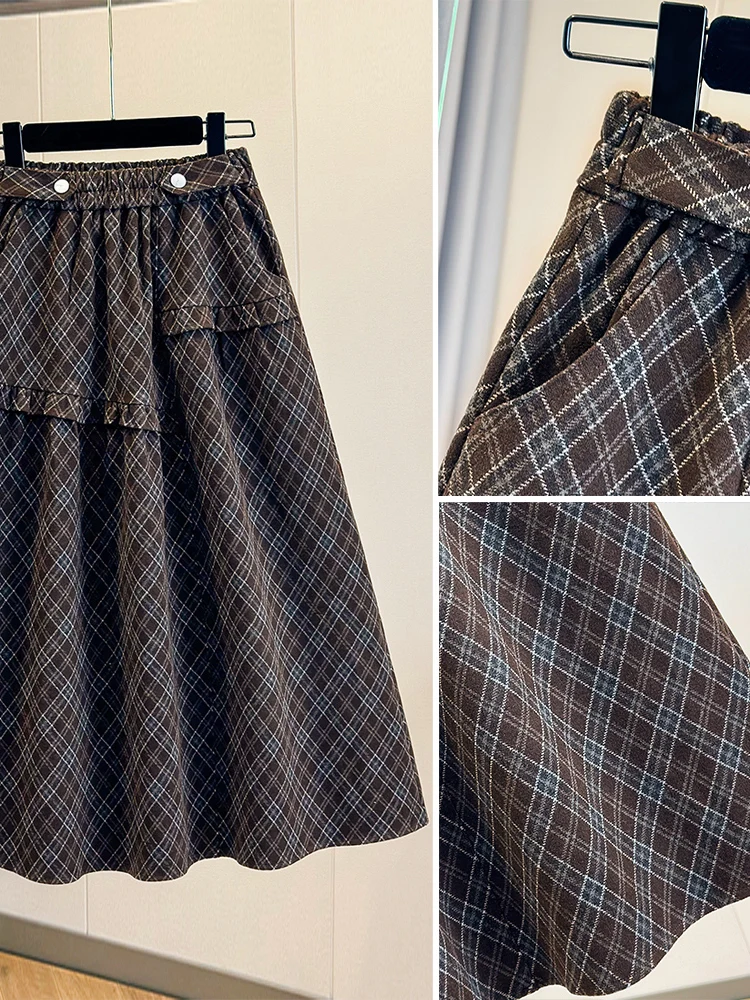 High-End Women's Autumn Winter Thickened Woolen Elastic Waist Loose Slimming A-Line Long Skirt Comfortable Casual Commute Style
