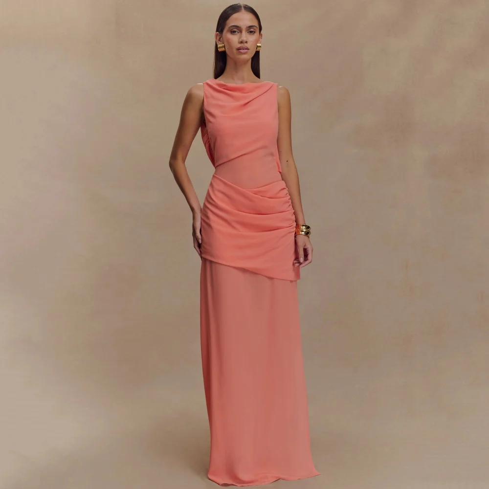 

Customized Simple Elegant Prom Dresses Chiffon Tank Party Gowns Straight Evening Dress New Backless Vestido De Novia