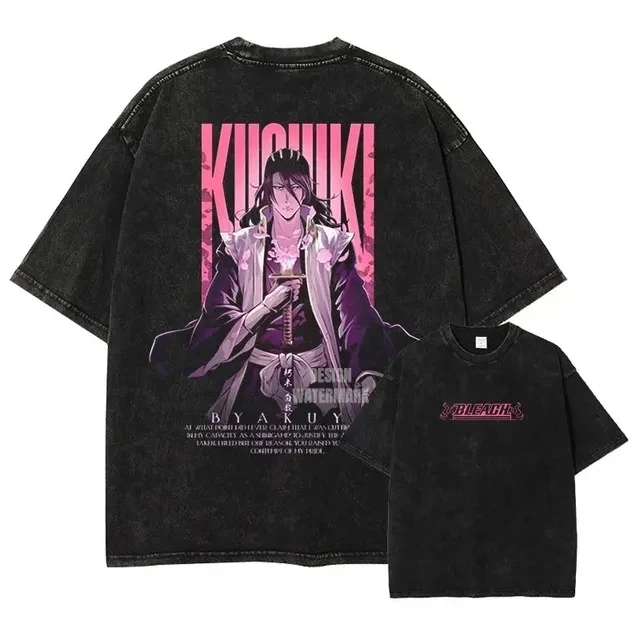Y2k BLEACH European Code Men and Women with The Same Type of Japanese Popular Anime Graphic T-shirt Men's Washing T-shirt