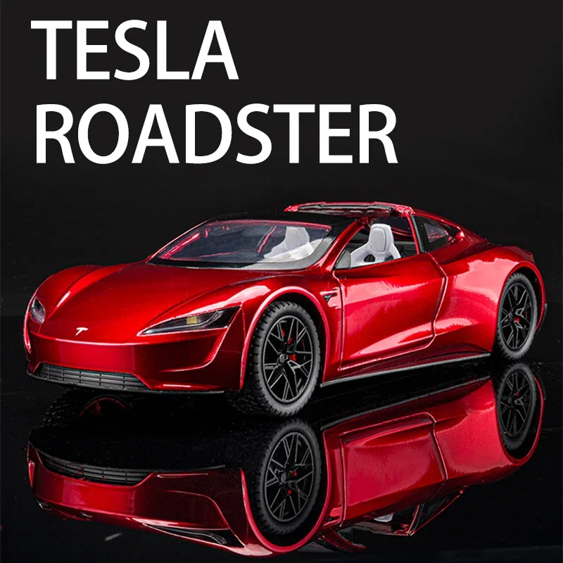 

1/24 Tesla Roadster Convertible Supercar Alloy Model Car Diecast Metal Sound And Light Series Toy Car Children's Birthday Gift