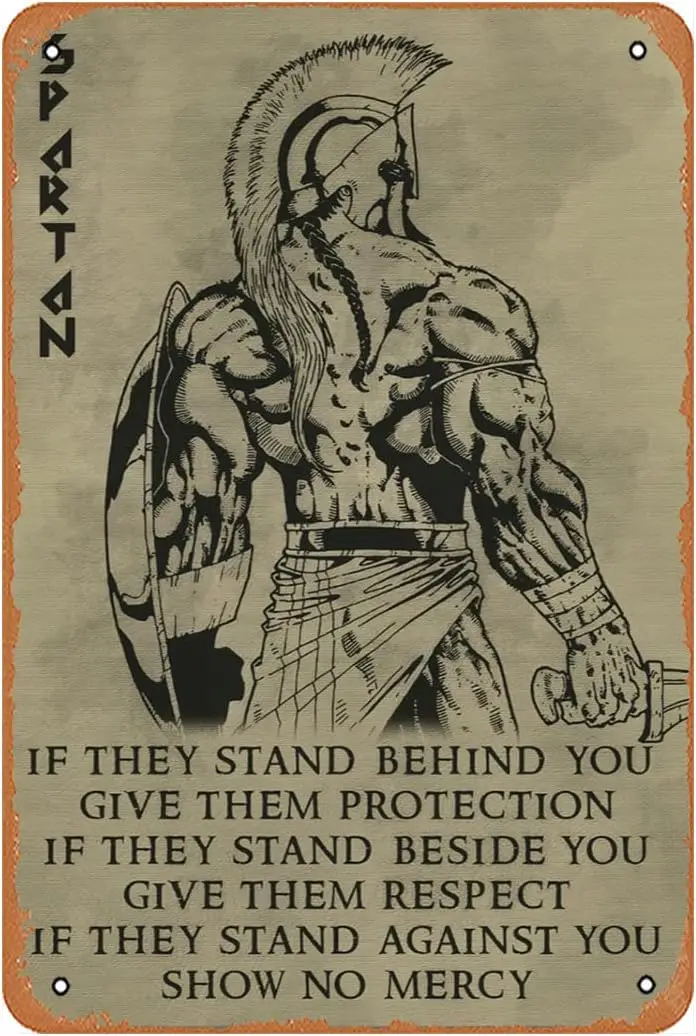 Muecddoa Spartan Poster If They Stand Behind You Poster Canvas Wall Art Print Vintage Tin Sign  ,Metal Sign Retro Art Wall Decor