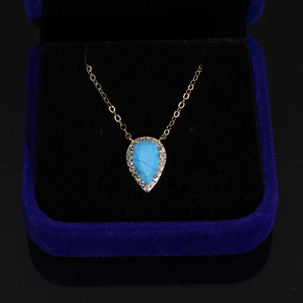 

2025 NEW arrived water drop turquoise necklace Zircon Clavicle Chain Women's Gold Plated Color Preserved fashion jewelry
