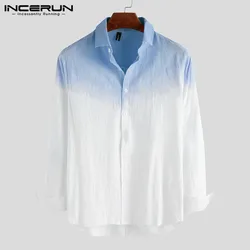 INCERUN Fashion Men's Shirt Cotton Long Sleeve Tie Dye Gradient Lapel Streetwear Men Casual Shirts 2024 Camisa Masculina 2024