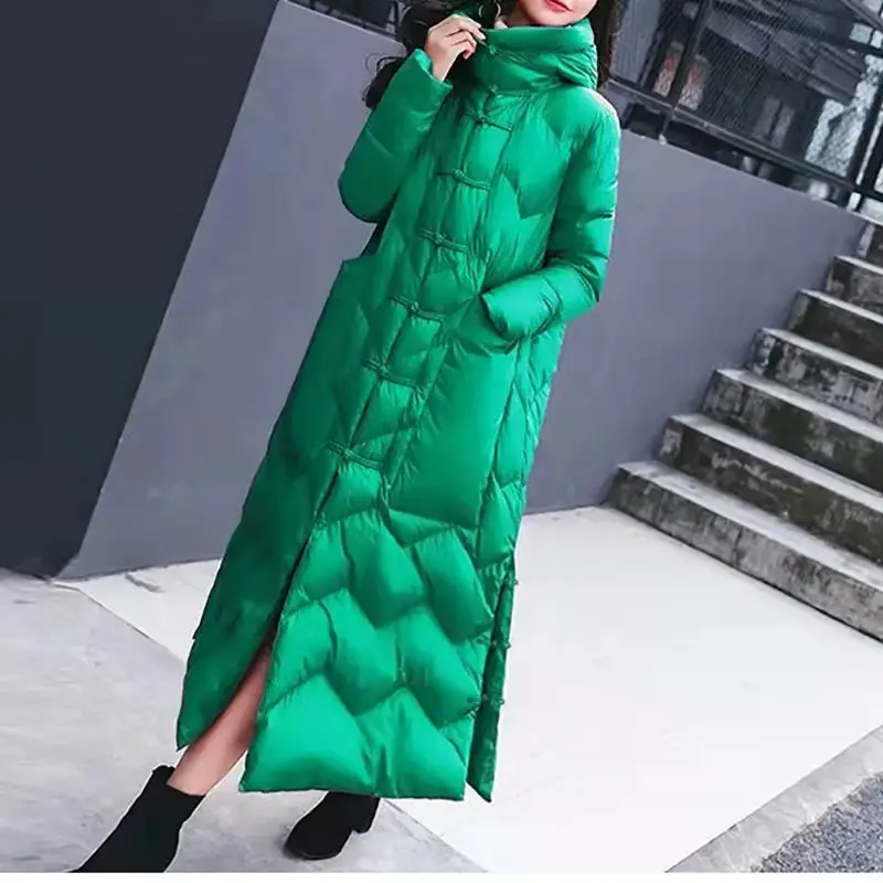 2024 Autumn Winter Fashion Black Warm Thick Down Coat Jacket Women Oversize Vintage Luxury Hooded Long Coats Parka Female Q541