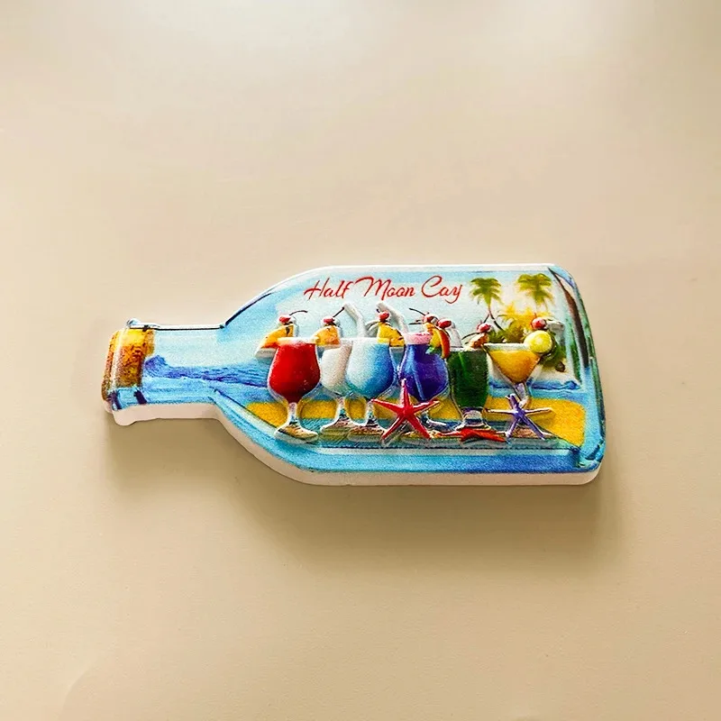 1pc, 3D resin magnetic refrigerator beach float bottle cocktail party fridge magnet stickers worldwide travel souvenirs home dec