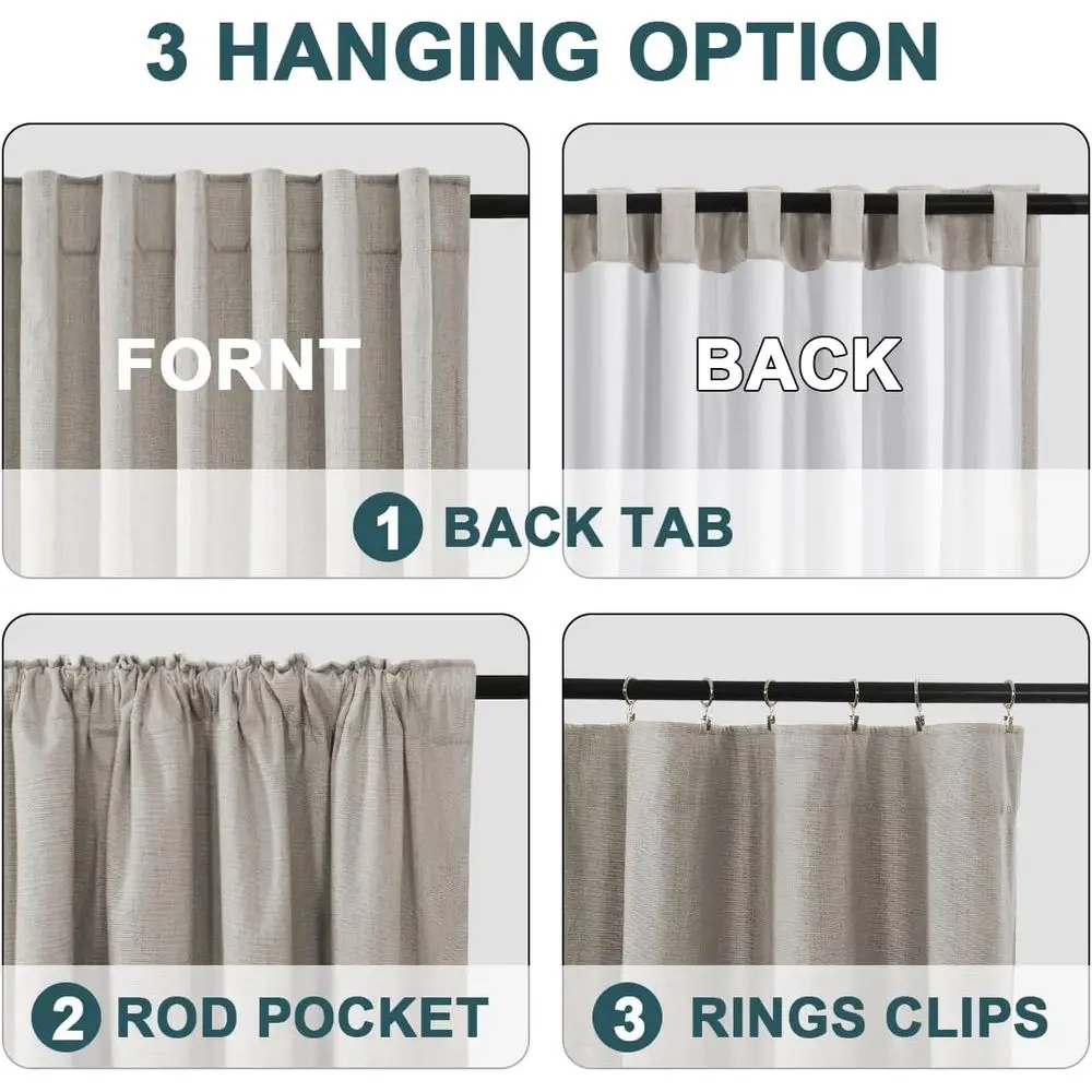 96 wärmeisolierte Verdunkelungsvorhänge mit Leinenstruktur und Rückenlasche, 52 B x 96 L, Austerngrau für das Wohnzimmer