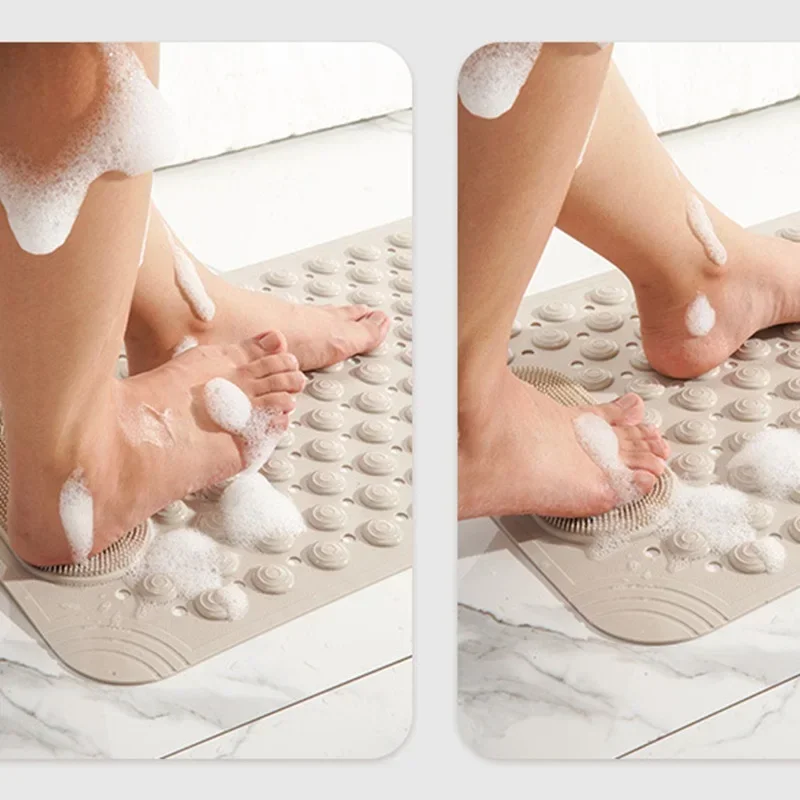 Non-Slip Bathtub Mat PVC Safety Shower Mat with Drain Hole Bath Floor Mat Massage Feet Mat Easy To Clean Bathroom Carpet Rug