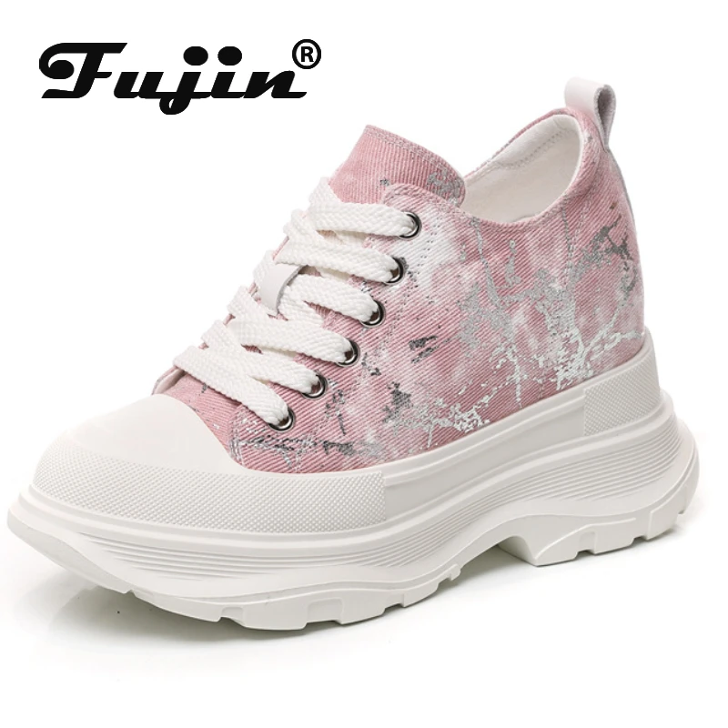 Fujin 7cm Denim Casual Comfortable Fashion Shoes Chunky Sneaker Autumn Vulcanize Ladies High Brand Spring Platform Wedge Shoes