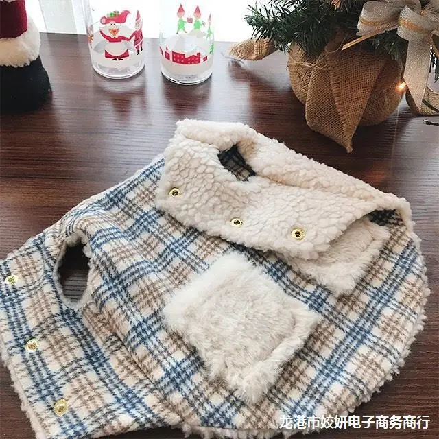 Dog Plaid Coat Pet Clothing Winter Teddy Pet Pomeranian Small Puppy Vest Scarf Dog Clothes for Small Dogs Puppy Clothes