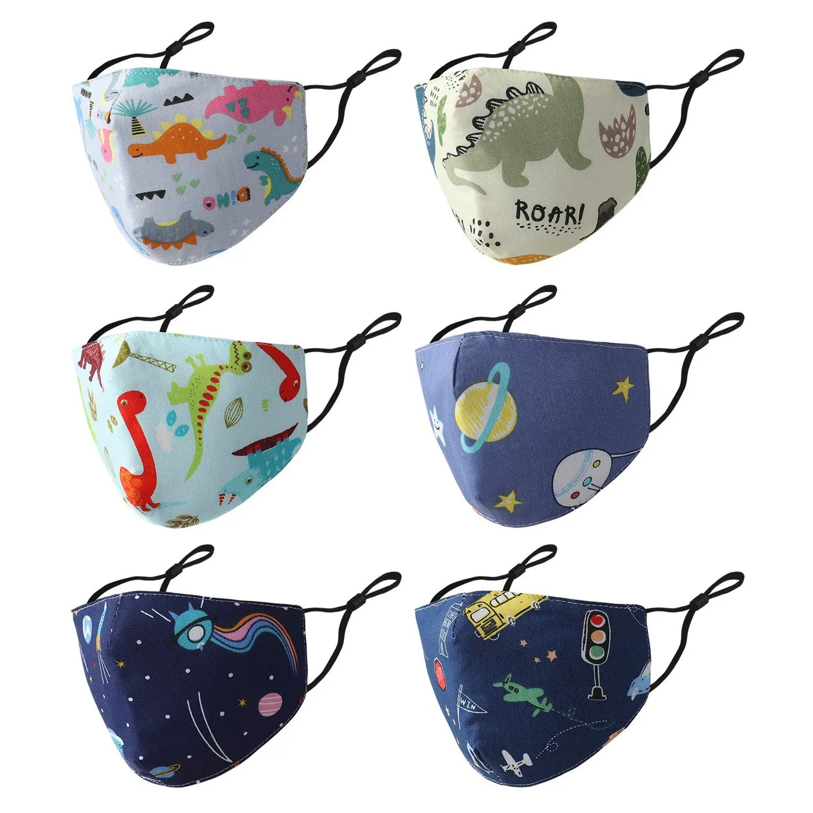 6 Stück für wieder verwendbare wasch bare verstellbare Mund masken für Kinder, modisch bedruckte, atmungsaktive und bequeme Kinder maske für Kinder