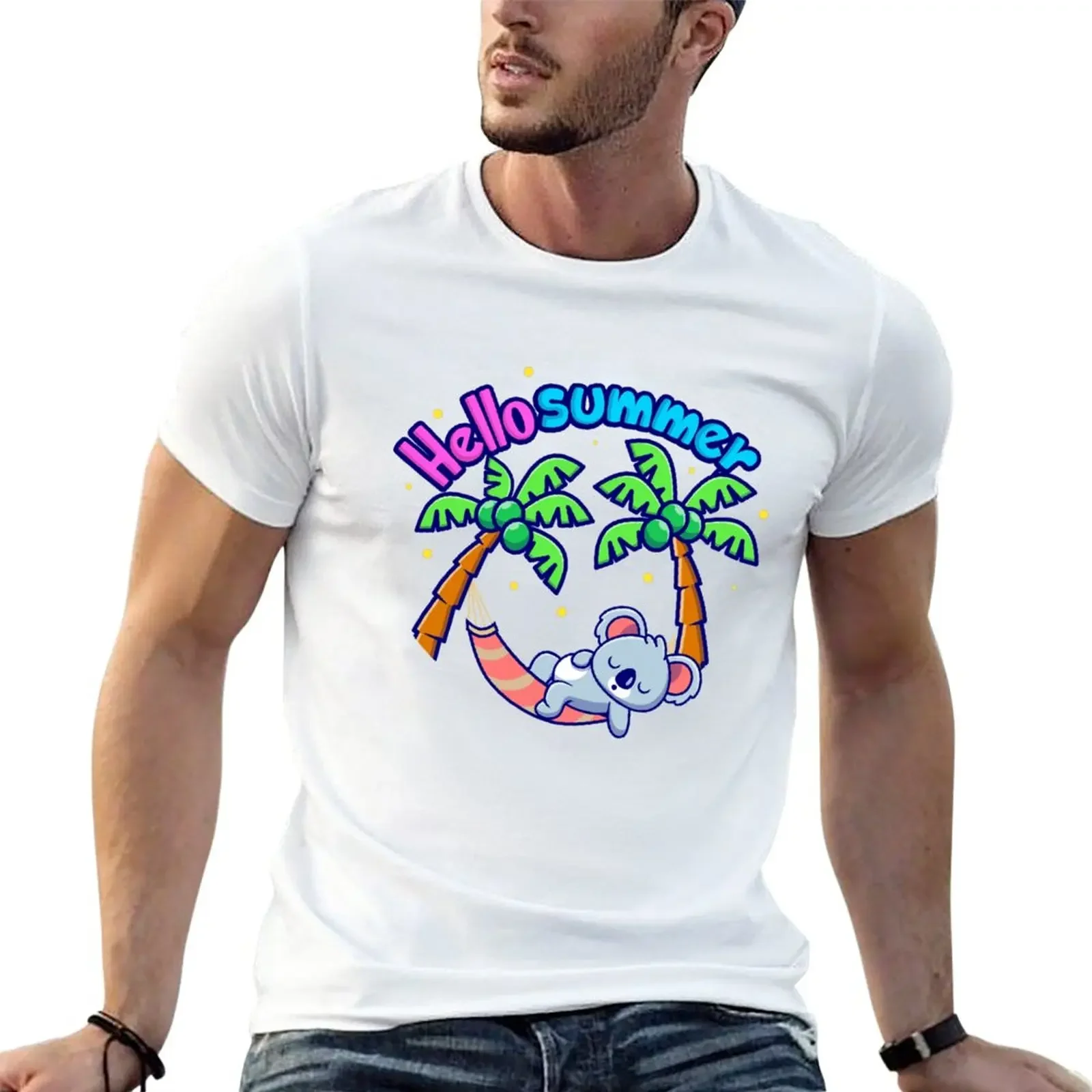 Fun summer hammock I palm tree koala I vacations T-Shirt customs quick-drying oversized t shirts for men cotton