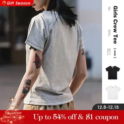 Maden-Camisetas básicas 100% de algodón para mujer, camisa de manga corta de marca de Color sólido con cuello redondo, Tops coreanos para mujer, blusa Vintage