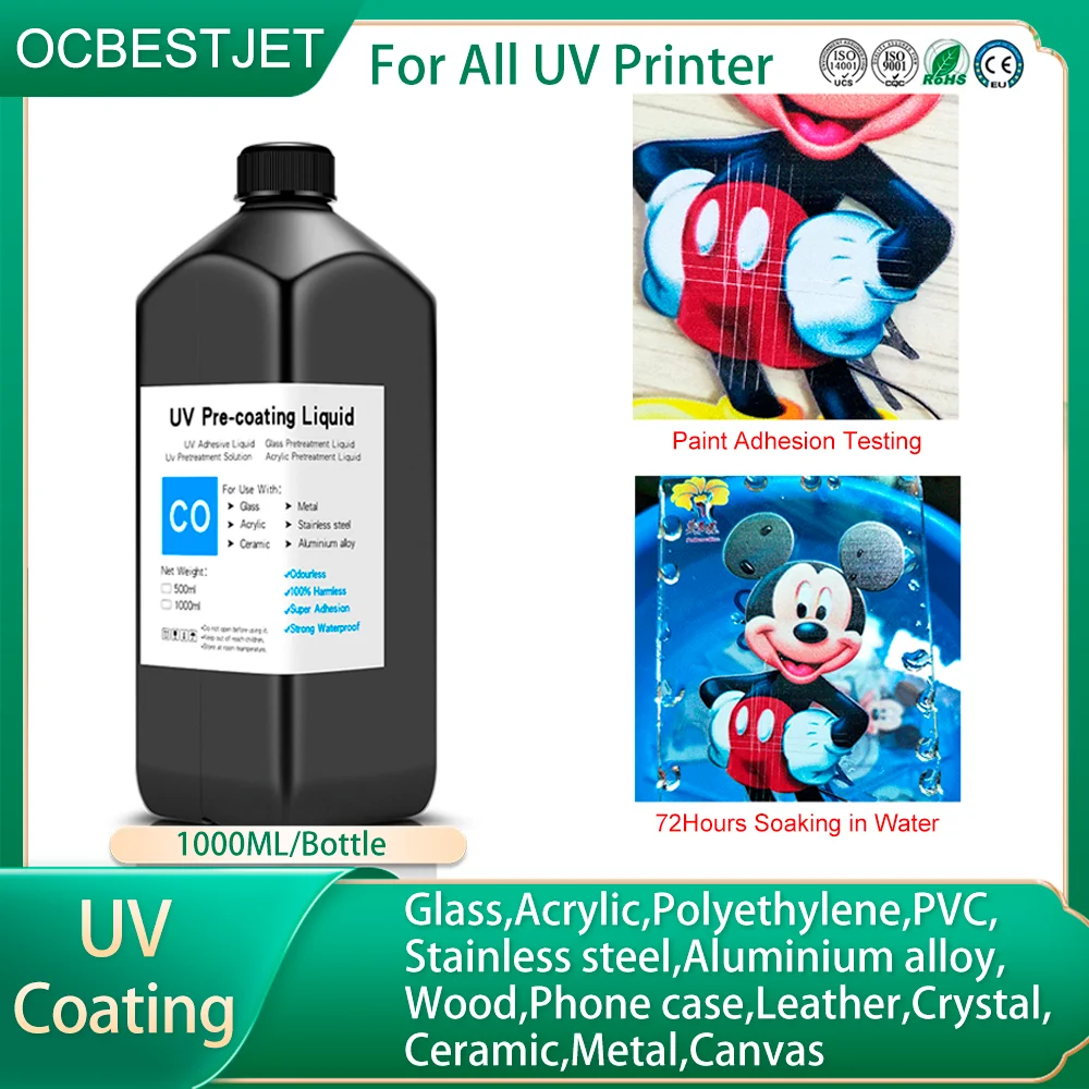 1000ML UV Coating Fluid UV Pretreatment Solution For UV Flatbed Printer For Glass Wood Metal Crystal Leather Ceramic PVC No Odor