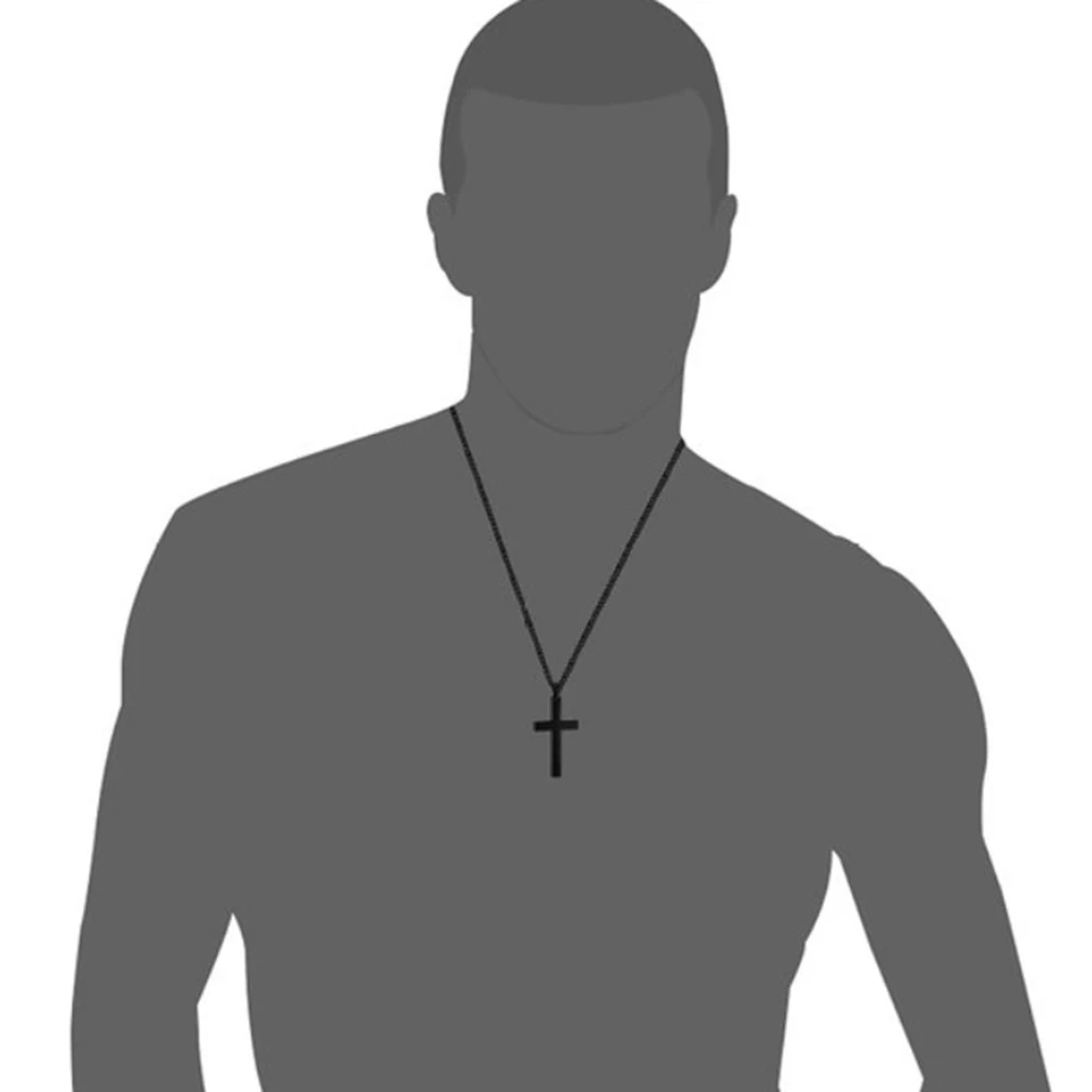 

Cross Decor Necklace Simple Titanium Steel Decor Necklace Pendant Gift for Woman Man Male (Black, With Chain)