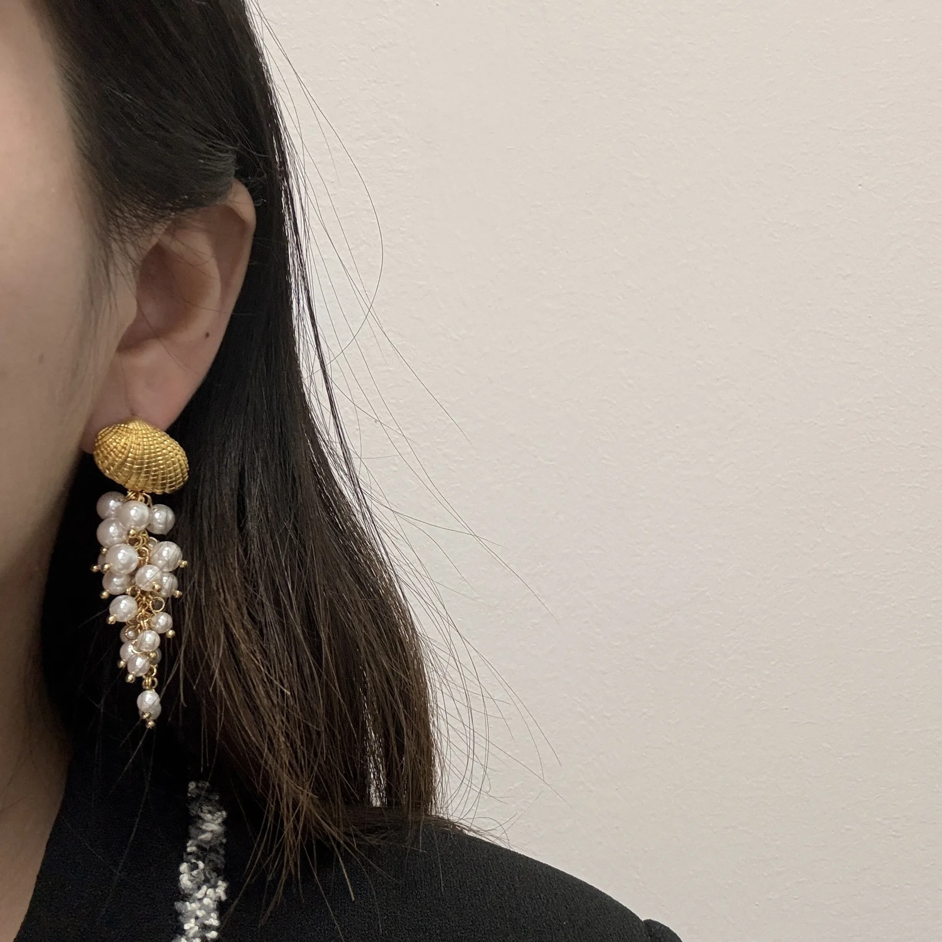 

French Style Exaggerated Big Pearl Tassel Shell Earrings for Women's Girl Party Gift Jewelry Wholesale