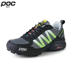 Green Moto POC Men MTB Cycling Shoes Lace-up Luminous Waterproof Bicycle Shoes Motorcycle Shoe Fashion Hiking Sneakers Male 2023