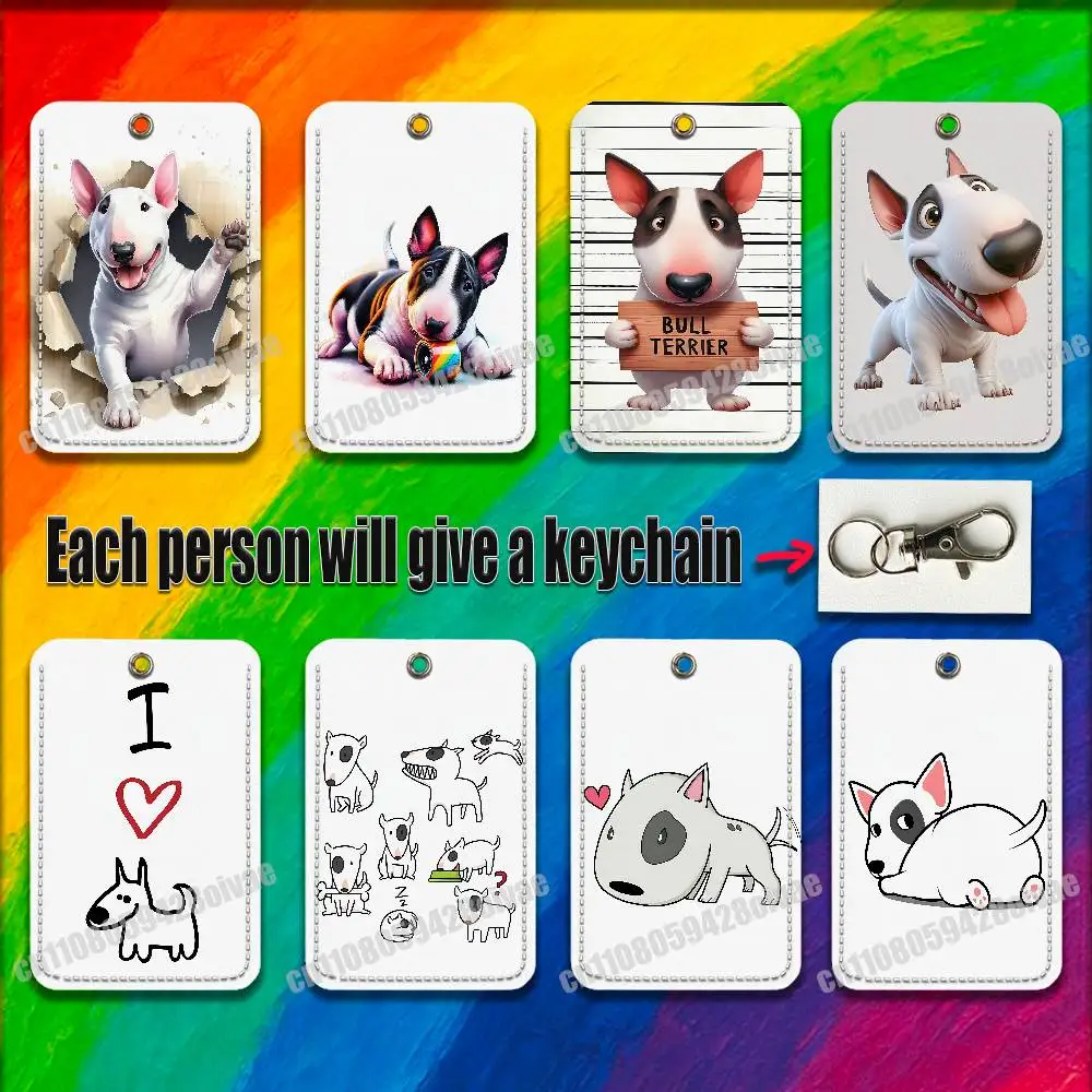 

Bull Terrier Dog Puppy For ID Clips Credit Bank Bag Bus Meal Card Holder Cover Pocket Decoration Keychain