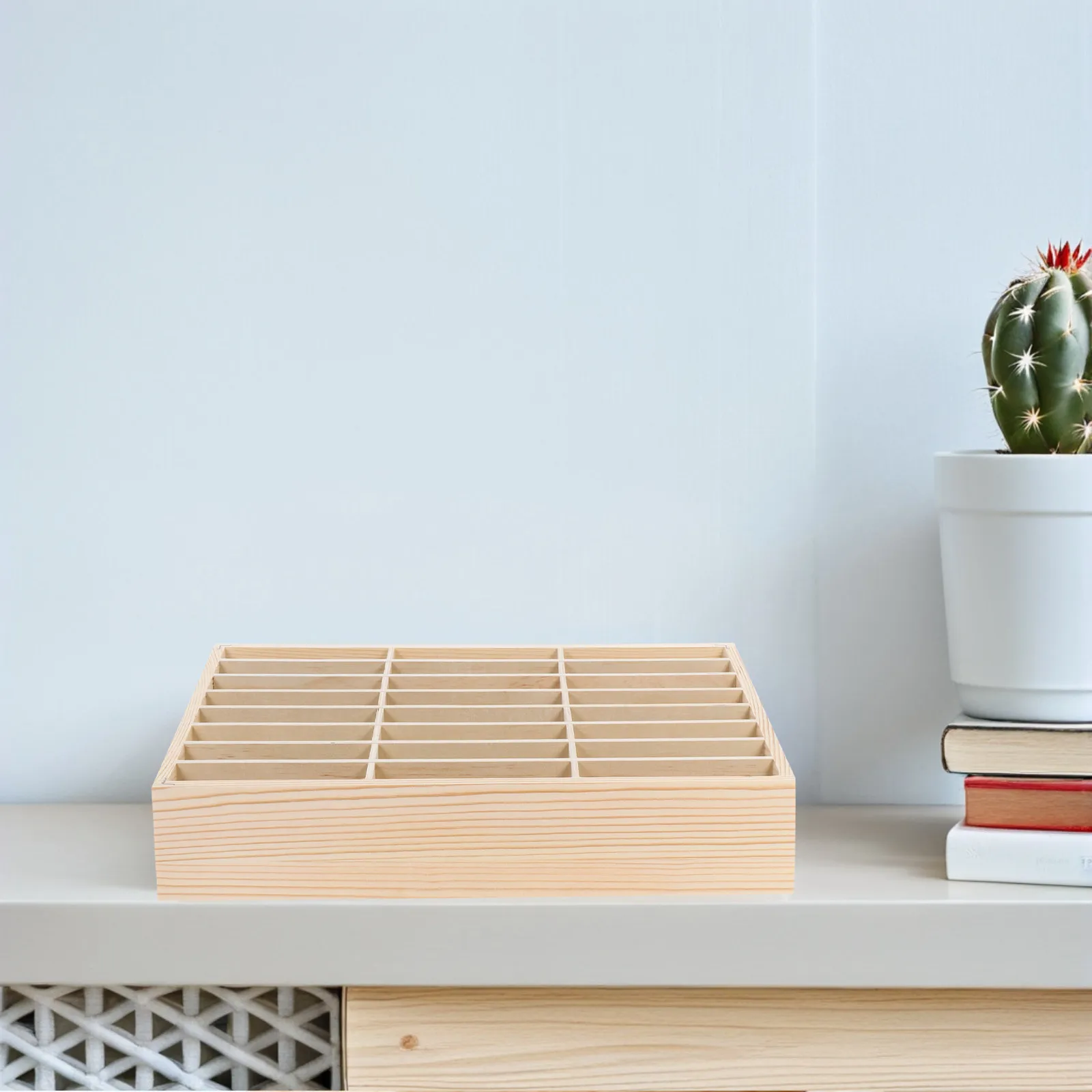 

24-Compartment Wooden Cell Phone Organizer Box for Classroom Meeting Room Repair Shop Phones Cases Screen Protectors Desktop