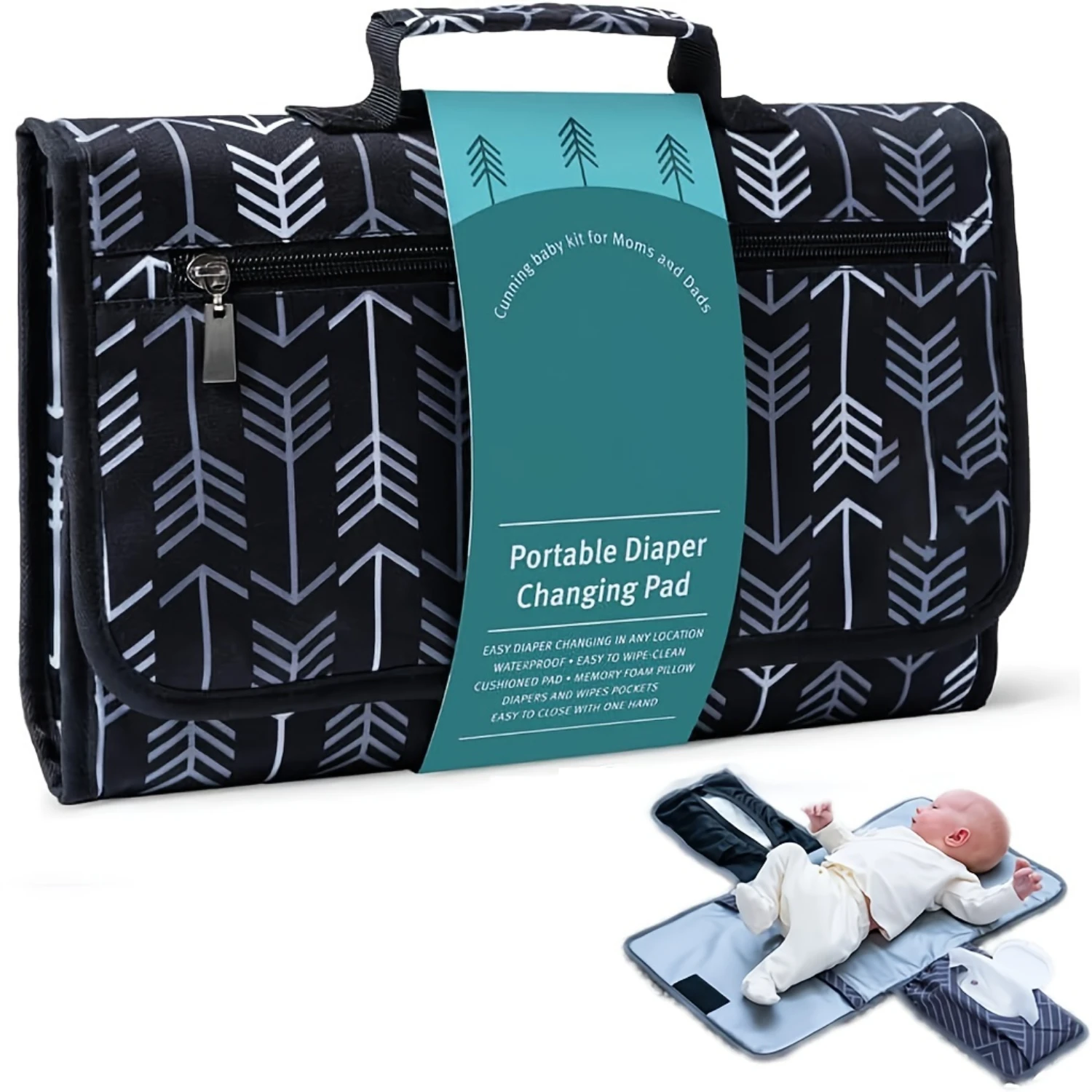 Convenient, Waterproof, and Stylish Portable Baby Diaper Changing Pad - Essential Travel Accessory for Busy Parents On-the-Go -