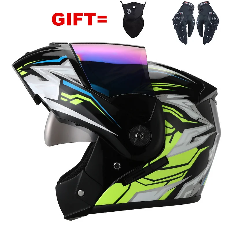 

Flip Up Racing Modular Motorcycle Helmet Double Visors Dual Lens Full Face Motorbike Helmet DOT Approved Black