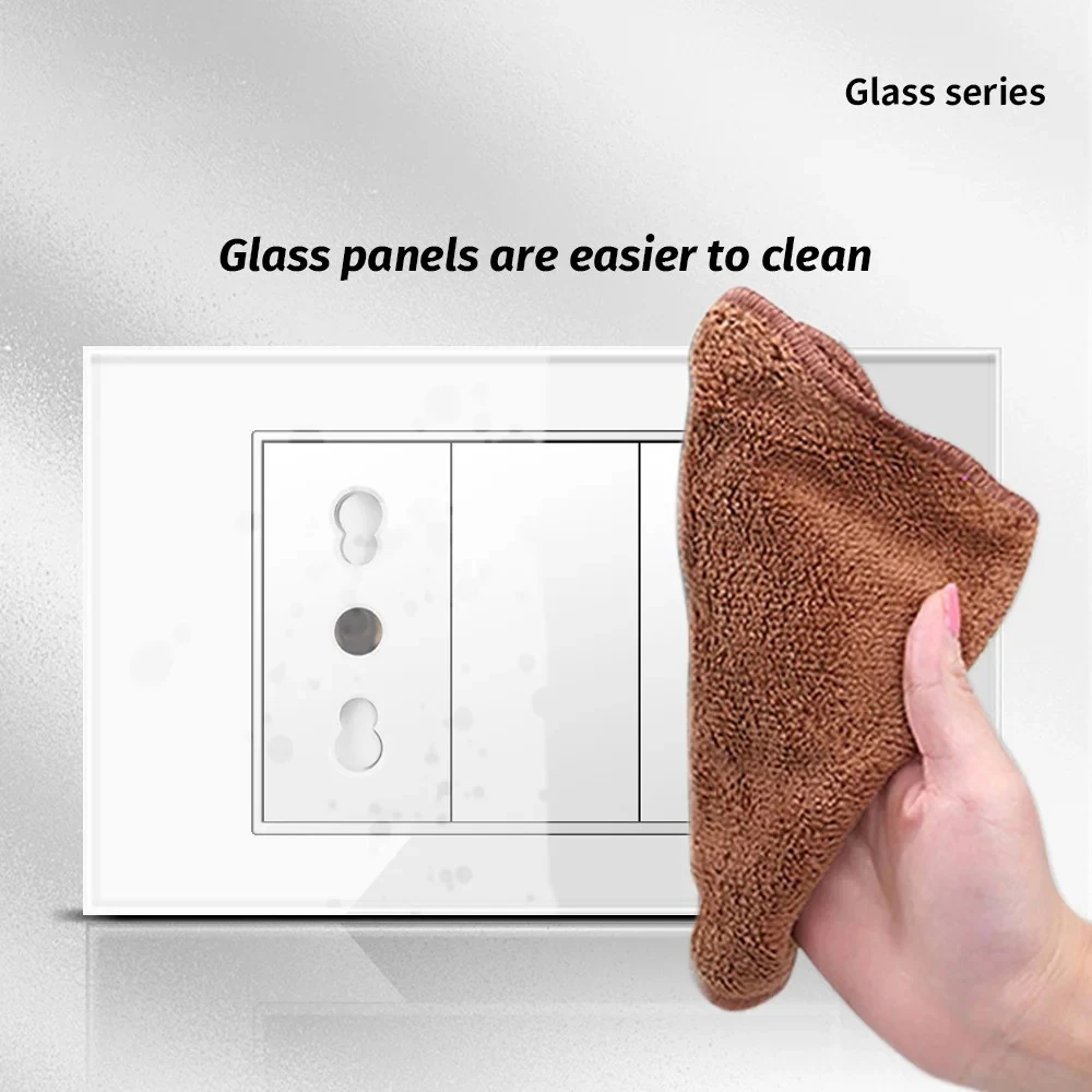 Melery Italy Switch Wall Sockets USB Type-C Chile Plug 16A Outlets Italian EU Power Socket Tempered Glass Panel Home Office