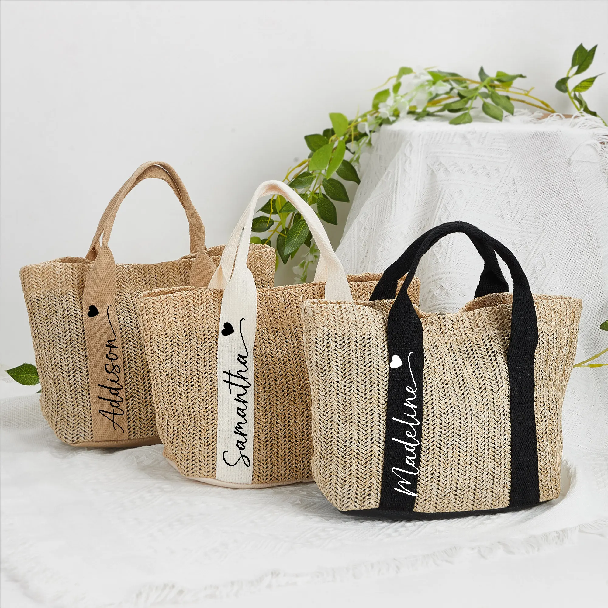 Personalized Beach Bag with Name, Burlap Tote Bag, Straw Bags with Name, Bridal Shower Gifts, Bridesmaid Proposal Gifts for Her