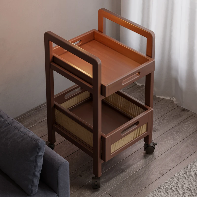 

Home Vintage Small Rolling Cart, Living Room Simple Storage Tea Table, Snack Organizer, Movable Sofa Side Cabinet with Wheels