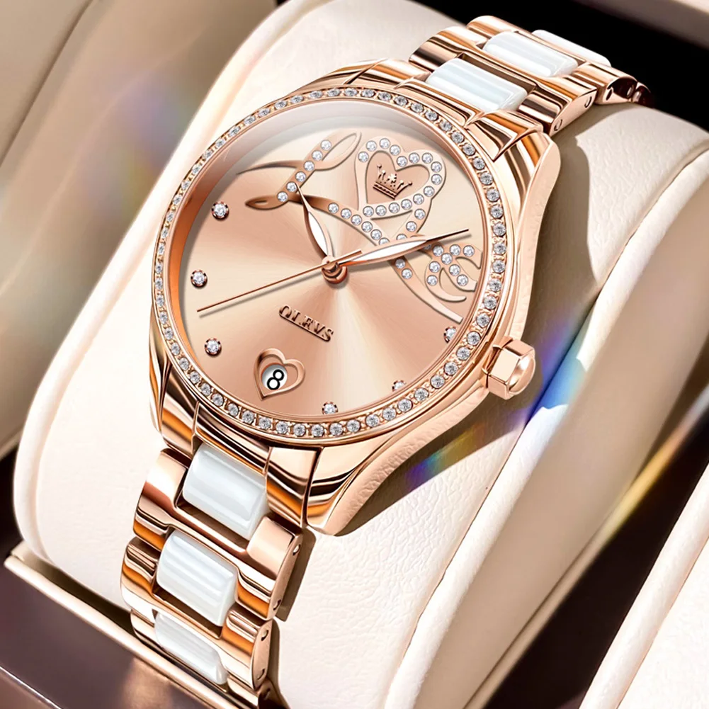 Ceramics Rose Gold Automatic Mechanical Woman Watches Waterproof Fashion Ladies Clock Female Love Dial Watch Relogio Feminino